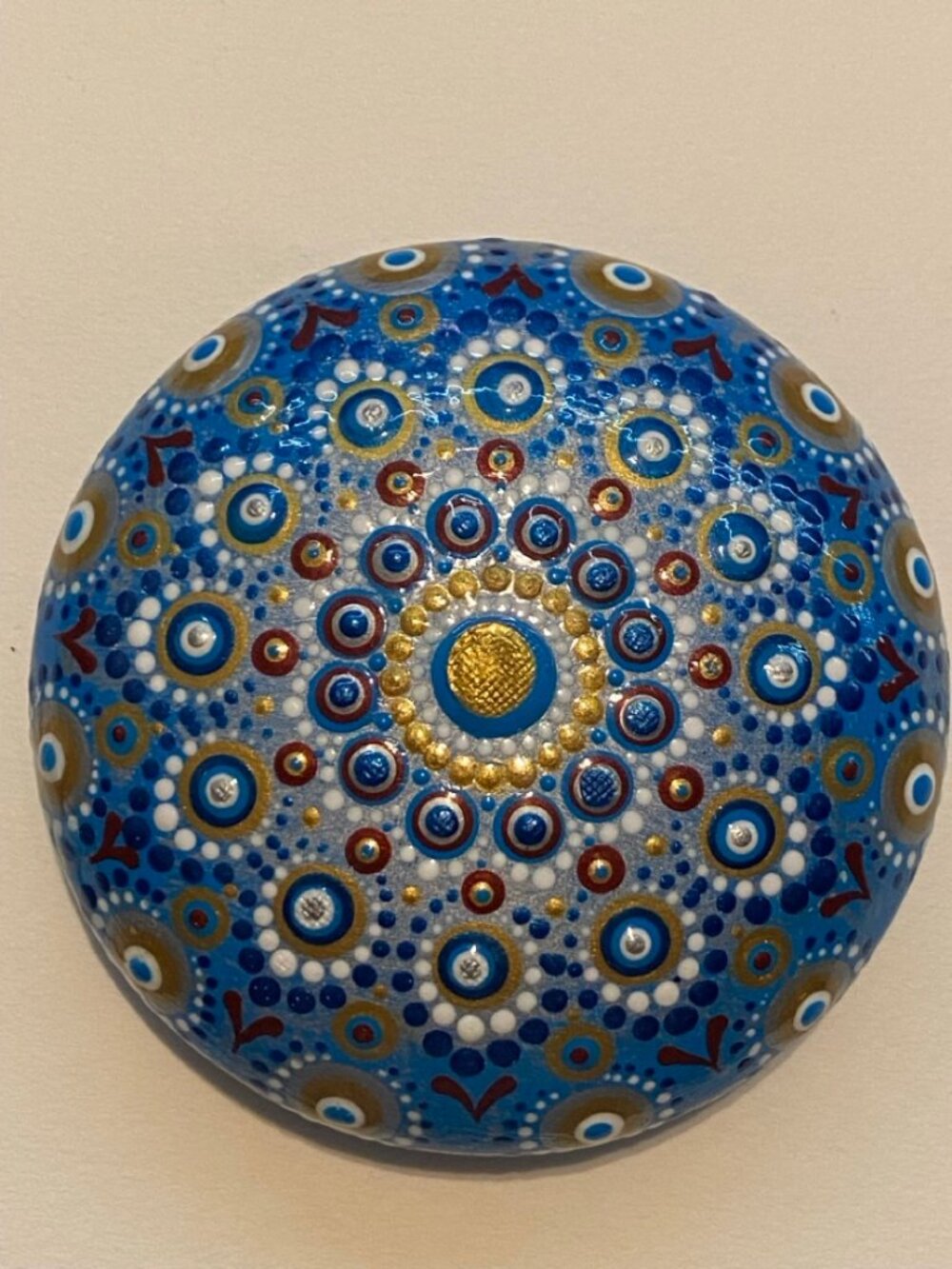 Beautiful Hand-painted Mandala Stone - "Azure Eye"